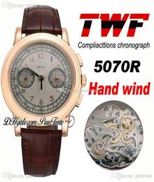 TWF Platinum Compliattions Cronograph 5070r Wanding Hand Automatic Mens Watch de 18 km de oro rosa dial gris de cuero marrón PTPP PURETIM7807075