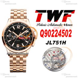 TWF Polaris Q90224502 JL751H Montre automatique pour homme Or rose Cadran noir DayDate Bracelet en acier inoxydable Super Version Edition Herrenuhr Reloj Hombre Puretime C3