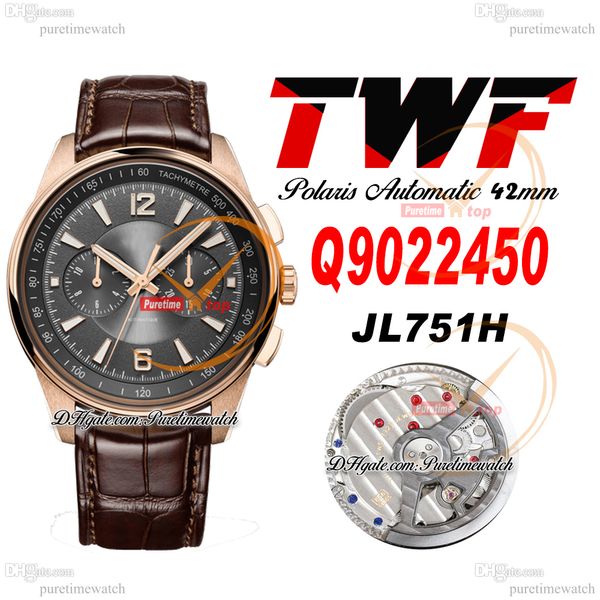 TWF Polaris Q9028471 JL751H Montre automatique pour homme Or rose Cadran noir DayDate Bracelet en cuir marron Super Version Edition Herrenuhr Reloj Hombre Puretime D4