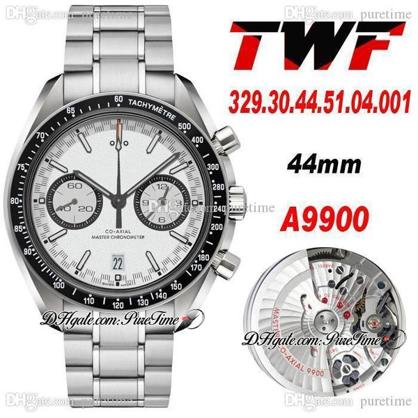 TWF Racing A9900 Montre Homme Chronographe Automatique Lunette Tachymètre Noir Cadran Blanc Bracelet Acier Inoxydable Super Edition 329.30.44.51.04.001 Puretime D4