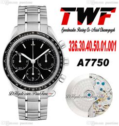 TWF Racing Master A7750 Montre chronographe automatique pour homme Eta Lunette tachymétrique Cadran noir Bracelet en acier inoxydable 326.30.40.50.01.001 Super Edition Puretime G7
