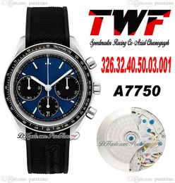 TWF Racing Master A7750 Montre Homme Chronographe Automatique Eta Lunette Tachymétrique Cadran Bâton Bleu Bracelet Caoutchouc Noir 326.32.40.50.03.001 Super Edition Puretime B2