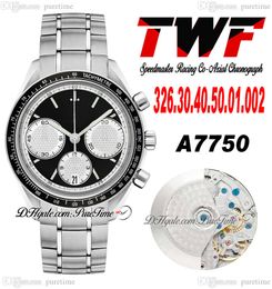 TWF Racing Master A7750 Montre chronographe automatique pour homme Eta Lunette tachymétrique Cadran noir et blanc Bracelet en acier inoxydable 326.30.40.50.01.002 Super Edition Puretime E5