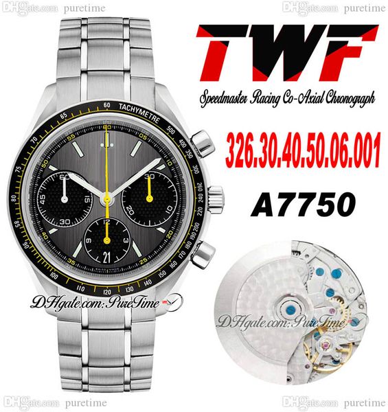 TWF Racing Master A7750 Montre Homme Chronographe Automatique Eta Tachymètre Lunette Gris Cadran Noir Bracelet Acier Inoxydable 326.30.40.50.06.001 Super Edition Puretime C3