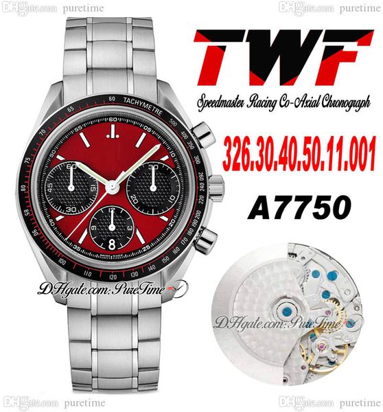 TWF Racing Master A7750 Montre Homme Chronographe Automatique Eta Tachymètre Lunette Rouge Cadran Noir Bracelet Acier Inoxydable 326.30.40.50.11.001 Super Edition Puretime A1