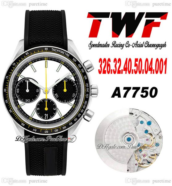 TWF Racing Master A7750 Montre chronographe automatique pour homme Eta Lunette tachymétrique Cadran blanc Bracelet en caoutchouc noir 326.32.40.50.04.001 Super Edition Puretime A1