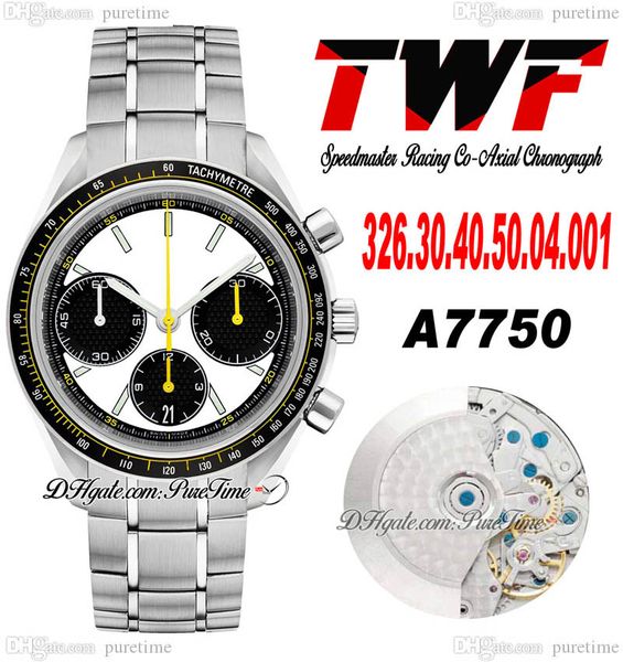 TWF Racing Master A7750 Montre chronographe automatique pour homme Eta Lunette tachymétrique Cadran blanc noir Bracelet en acier inoxydable 326.30.40.50.06.001 Super Edition Puretime D4