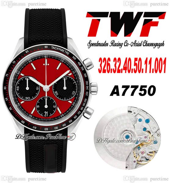 TWF Racing Master A7750 Montre chronographe automatique pour homme Eta Lunette tachymétrique Cadran rouge Bracelet en caoutchouc noir 326.32.40.50.11.001 Super Edition Puretime C3