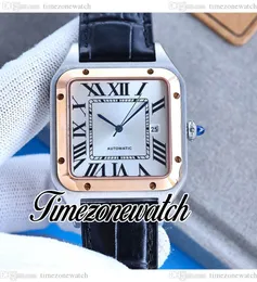 TWF SANTO MYOTA 8215 Automatische heren Watch W2SA0017 Witte wijzerplaat datum Twee Toon Rose Gold Case Zwart Leather Riem 39,5 mm heren horloges TimeZoneWatch E270A3