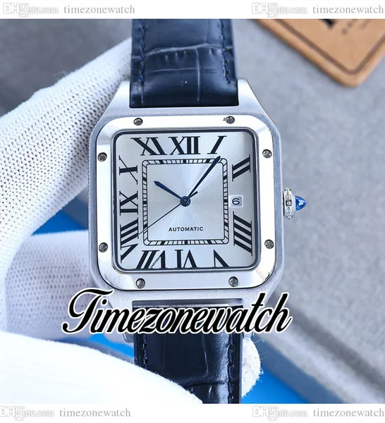 TWF Santo Myota 8215 Montre automatique pour homme WSSA0022 Cadran blanc Date Boîtier en acier Bracelet en cuir bleu 39,5 mm Montres pour hommes Timezonewatch E270a1