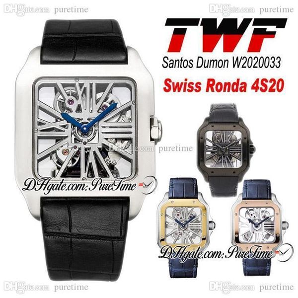 TWF Tom Holland Dumont Skeleton W2020033 Reloj para hombre Swiss Ronda 4S20 Cuarzo Analógico Mecánico Correa de cuero azul Super Edition PTC3200
