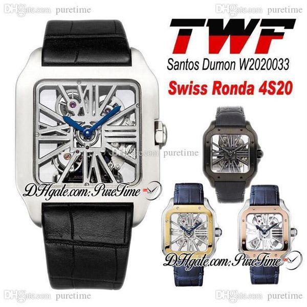 TWF Tom Holland Dumont Skeleton W2020033 Reloj para hombre Swiss Ronda 4S20 Cuarzo Analógico Mecánico Correa de cuero azul Super Edition PTC299c