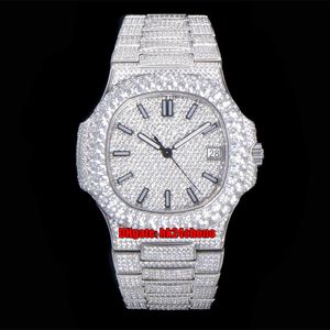 TWF Top Kwaliteit Horloges 40mm Nautilus Volledige Iced Out Custom Diamonds Set 5711 CAL.324 Automatische Herenhorloge Pavé Diamant Wijzerplaat Stalen Armband Gents Sport Horloges