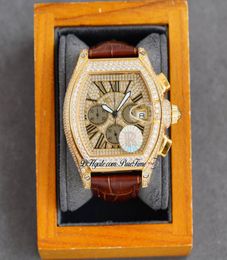TWF Tortue XL Miyota Quartz Chronograph Mens Watch 18K Gold Gold Diamantes pavimentados Dial Negro Romano de cuero marrón romano JE6965411