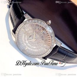 TWF Traditionnelle Reloj de cuarzo suizo para hombre y mujer con diamantes pavimentados completos Dial 82760 000G-9952 Relojes de cuero negro para mujer Puretime P250D