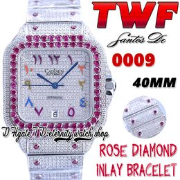 TWF TW0009 Japón Miyota Automático Mens Watch Rose Big Diamonds Bisel Totalmente helado Diamond Dialbow Markers árabe Strap Strap Super Edition Eternity Watches