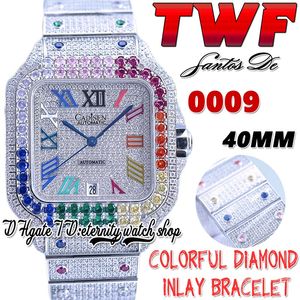 TWF tw0009 Japon Miyota Automatique Montre Homme Arc-En-Ciel Gros Diamants Lunette Entièrement Glacé Cadran Diamant Multicolore Marqueurs Romains Bracelet En Acier Montres Super Eternity