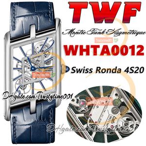 TWF tw0012 Zwitsers Ronda 4S20 Quartz herenhorloge Montre Asymetrique Unisex horloge Skeleton Dial Stick Markers Blauwe lederen band Super Edition trustytime001Watches