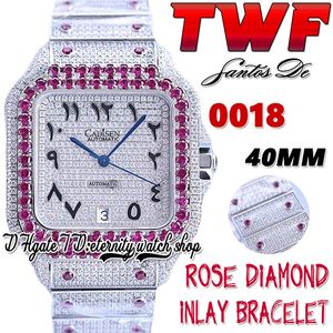 TWF TW0018 Japón Miyota Automático Mens Watch Rose Big Diamonds Bisel Totalmente helado Dial Dial Markers Árabe Pulsera inoxidable Super Edición Eternity Watches