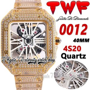 TWF TWW0012 Swiss Ronda 4S20 Quartz Mens Watch Tothe Freed Out Diamonds Caso de 18K Gold amarillo Skeleton Roman Diamond Bracelet Super Edition Eternity Watches