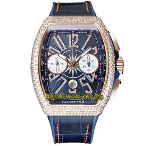 TWF V 45 DT YACHT ETA SA7750 Chronograaf Automatische Herenhorloge Diamant Digitale Dial Ronde Vorm Gesneden Iced Out Diamonds Case Lederen Strap Eternity Stopwatch Horloges