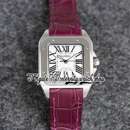 TWF V12 tw0029 Japan Miyota NH05 Reloj automático para mujer 36MM Caja de acero inoxidable 316L Esfera blanca Marcadores romanos Correa de cuero púrpura Relojes de moda para mujer de alta calidad