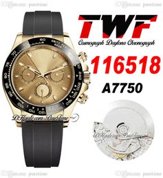 TWF V2 A7750 Cronógrafo automático Reloj para hombre Oro amarillo Bisel de cerámica Champagne Stick Dial Negro Oysterflex Goma Misma tarjeta de serie Super Edition Puretime G7