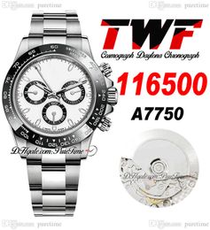 TWF V2 A7750 Cronógrafo automático Reloj para hombre Bisel de cerámica Esfera blanca 904L OysterSteel Pulsera Misma tarjeta de serie Super Edition Relojes Puretime B2