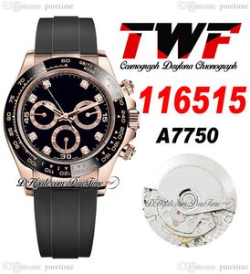 TWF V2 A7750 Cronógrafo automático Reloj para hombre Oro rosa Cerámica Bisel Diamante negro Dial Oysterflex Caucho Misma tarjeta de serie Super Edition Puretime C3