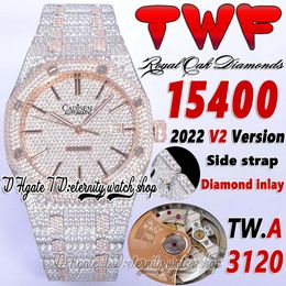 TWF V2 tw15400 A3120 Montre Homme Automatique Cadran Diamant Pavé Côté Acier avec Diamants Bracelet Deux Tons Super Edition Bijoux d'éternité Montres Entièrement Glacées