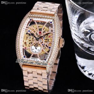 TWF V2 Vanguard V 45 A21j Montre automatique pour homme en or rose 18 carats Diamants ronds Lunette Cadran squelette Bracelet en acier inoxydable Super Edition Montres Puretime F07f6