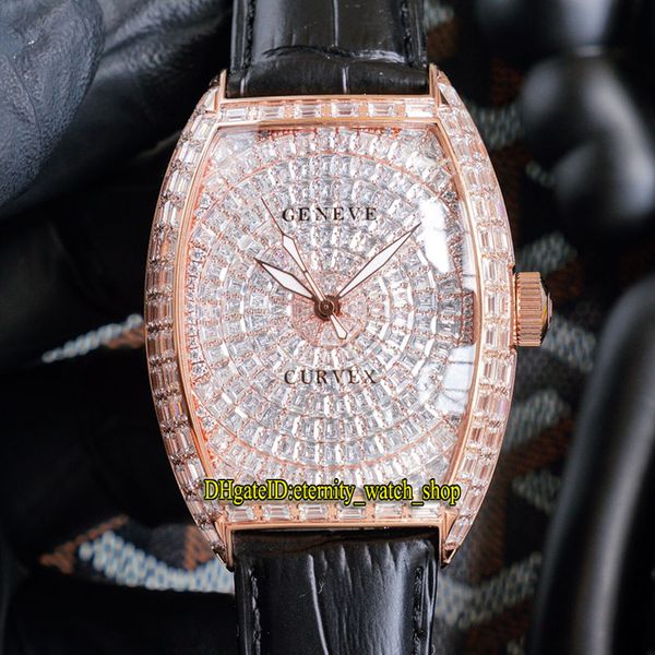 TWF V2 Version V 45 T D Japon Miyota Automatique Montre Homme Cadran Diamant Gypsophile Glacé Diamants Carrés Boîtier Or Rose Bracelet Cuir Bijoux Montres Éternité