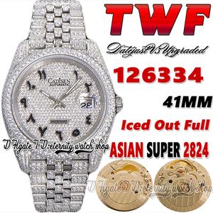 TWF V3 EW126334 CF126300 A2824 Automatische heren Watch 41 mm Iced Out Diamonds Inlay Arabic Dial 904L Jubileesteel Diamond Bracelet 2022 Super Edition Eternity Watches