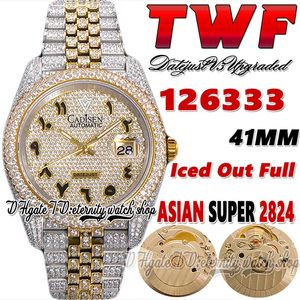 TWF V3 TW126333 CF126303 A2824 Automatic Mens Watch Diamonds INLAY ARABLE Dial 904L JubileSeleel ICED OUT Diamond Diamond Two Tone Super Edition Eternity Watches