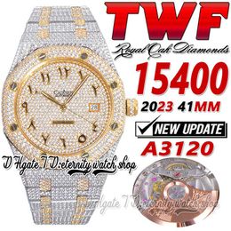 TWF V3 twf15400 A3120 Reloj automático para hombre 18K Oro Plata Diamantes pavimentados Dial Marcadores árabes Pulsera de diamantes 2023 Super Edition Joyería de eternidad Relojes helados