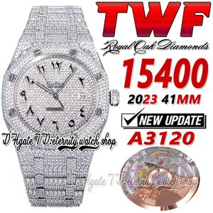 TWF V3 twf15400 A3120 Montre automatique pour homme Cadran pavé de diamants Marqueurs arabes Bracelet en acier inoxydable diamant Super Edition 2023 Bijoux d'éternité Iced Out Montres