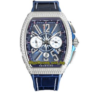 TWF V45 DT YACHT ETA SA7750 chronograaf automatisch herenhorloge diamant digitale wijzerplaat ronde vorm geslepen diamanten kast leer rubber eeuwigheid stopwatch horloges