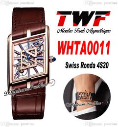 TWF WHTA0011 Zwitsers Ronda 4S20 Quartz Unisex Watch Montre Asymetrique Mens Ladies Watches Rose Gold Skeleton Dial Brown Leather Dames Super Edition Puretime D4