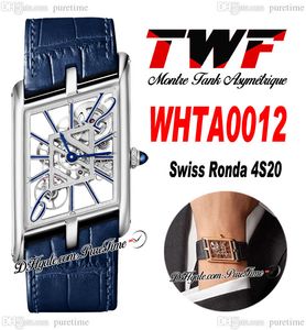 TWF WHTA0012 Zwitsers Ronda 4S20 Quartz Unisex Watch Montre Asymetrique Mens Ladies Watches Steel Case Skeleton Dial Blue Leather Dames Super Edition Puretime B2