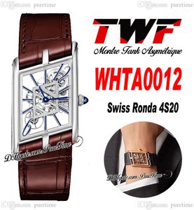 TWF WHTA0012 Zwitsers Ronda 4S20 Quartz Unisex Watch Montre Asymetrique Mens Ladies Horloges Steel Case Skeleton Dial Brown Leather Dames Super Edition Puretime A1