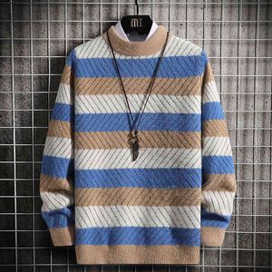 Twill contrast trui mannen O-hals casual gebreide heren pullover losse uitloper geribbelde zoom splice oversized warme jas winterjas 210524