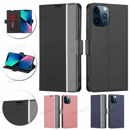 Twill Dual Kleur Pu Lederen Telefoon Gevallen Flip Kickstand Credit Card Slot Telefoon Cover Voor 14 13 12 11 pro Xs Max XR 6 6S 7 8 Plus