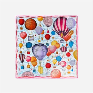 Twill Silk Scarf Women Air Ballon Painting Square sjaals Wraps Bandana kleine hijabs Silk Foulards Tie hoofdband 53cm 240430