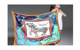 Sergé de soie femmes écharpe de luxe marque Europe Design Foulard 130130 cm français cheval imprimé carré foulards mode châles enveloppes 2112279206679