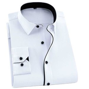 Twill White Mens Jurk Shirts Lange Mouw Slim Fit Business Mannen Formele Shirt Casual File Without Front Pocket Man's Kleding 210628