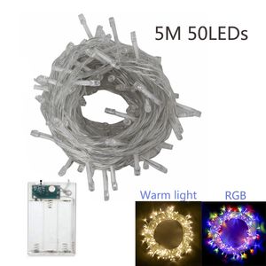 Twinkle Fairy Light Decoration LED-verlichting 5m40Leds Batterij Powered Christmas Lights voor Party Garden Crafts (RGB / Warm Light)