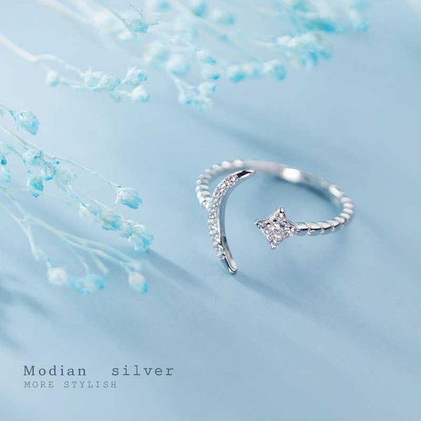 Twinkle Star Moon Open Réglable Bague pour Femmes Mode 925 Sterling Silver Simple Party Fine Jewelry Bijoux 210707