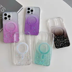 Twinkle Stardust Bling Glitter Epoxy Cases Starry Sky Star Magsafe Magnetic Shockproof voor iPhone 14 13 12 11 Pro Max Samsung S22 Plus S23 Ultra