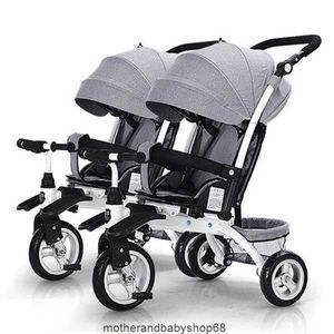 Twins Baby Side by Tricycle Fiets Wandelwagen 3 in 1 Kan Zitten en Liggen Split de Kind Rit Slaap Aanhangwagen Kinderwagens