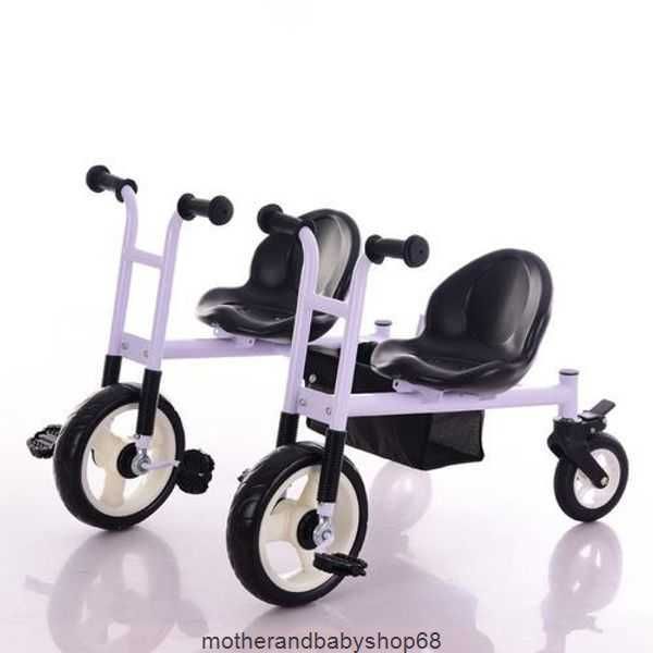 Twins Baby Side by Tricycle Bike Poussette 3 en 1 Peut s'asseoir et se coucher Split the Child Ride Sleep Trailer Poussettes02